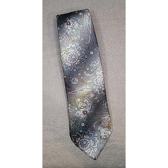 Vintage Hanover Slim Necktie Silver Blue Gray Paisley Pattern 60s Mod GVC - Picture 2 of 7